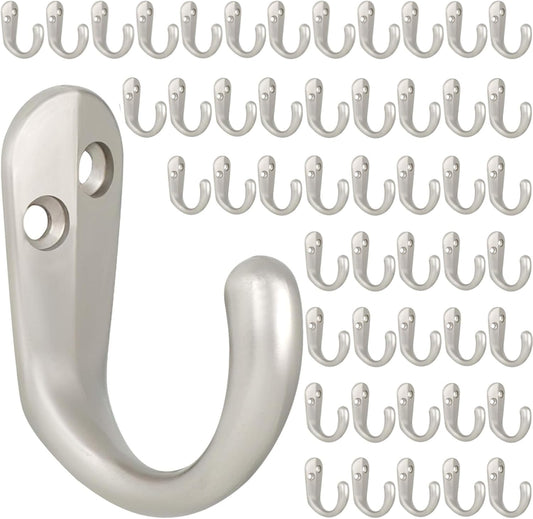 IBosins 50PCS Coat Hooks Wall Mounted Single Prong Robe Hook for Hanging Towel Hooks with 100 Screws for Cup, Mug, Bags, Hat, Cap, Scarf, Pet leashes