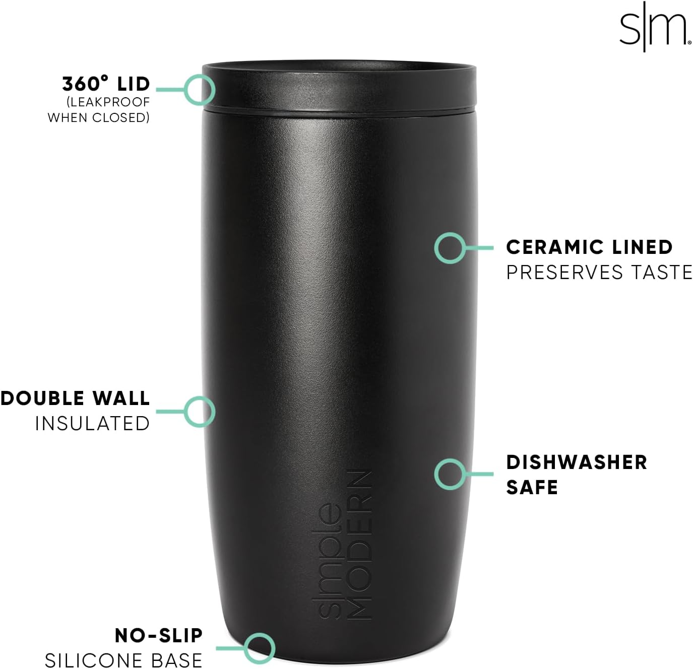 Simple Modern Mother's Day Travel Coffee Mug Tumbler with 360° Lid | Gifts for Her | Ceramic-Lined Insulated Stainless Steel Cold Brew Iced Coffee Cup | Voyager Signature | 16oz | Stamps
