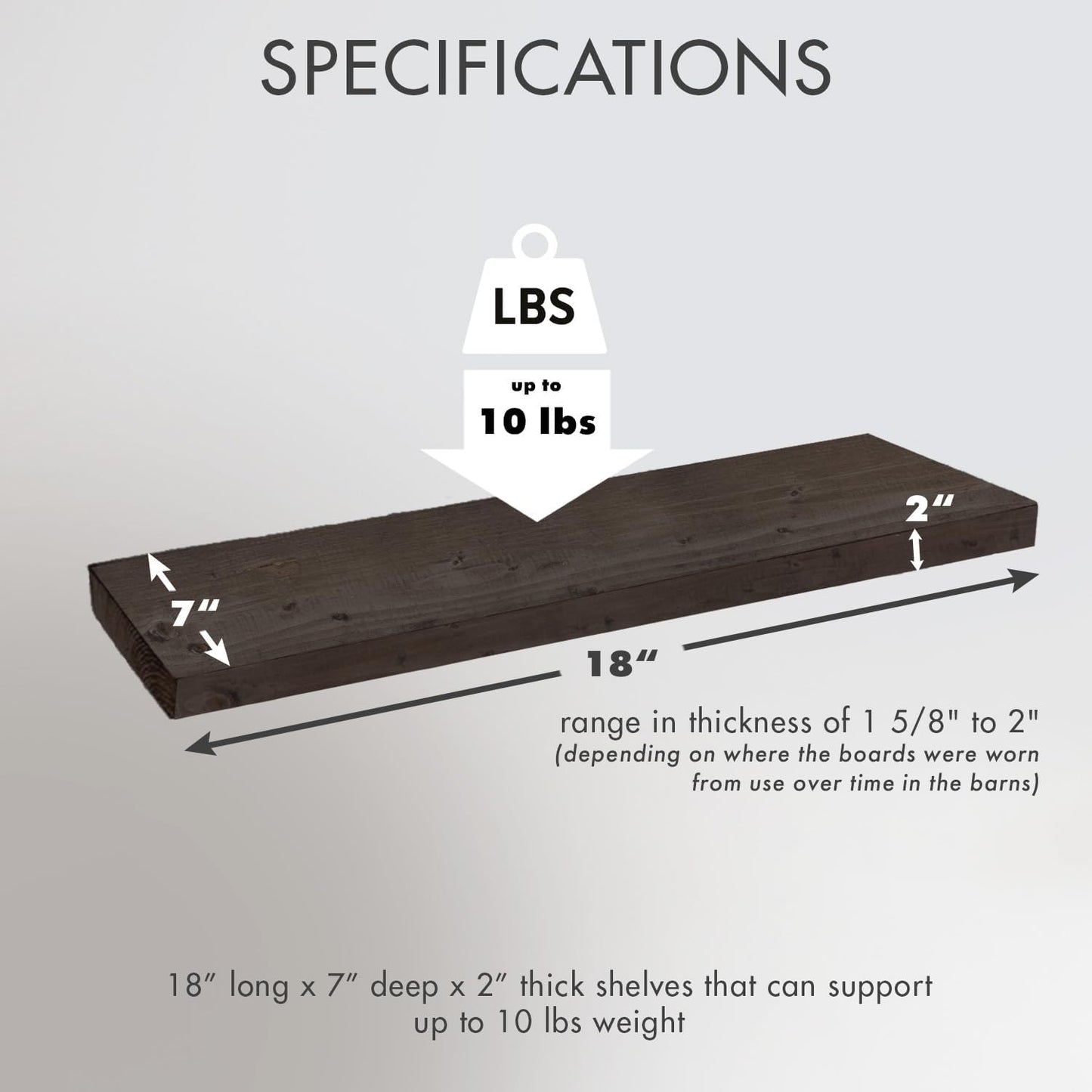 Urban Legacy Reclaimed Barnwood Planks | Floating Shelves for Wall w/Flush Mount Shelf Bracket Set Included | Set of 2 (Coffee Bean, 18"x 7"x 2")