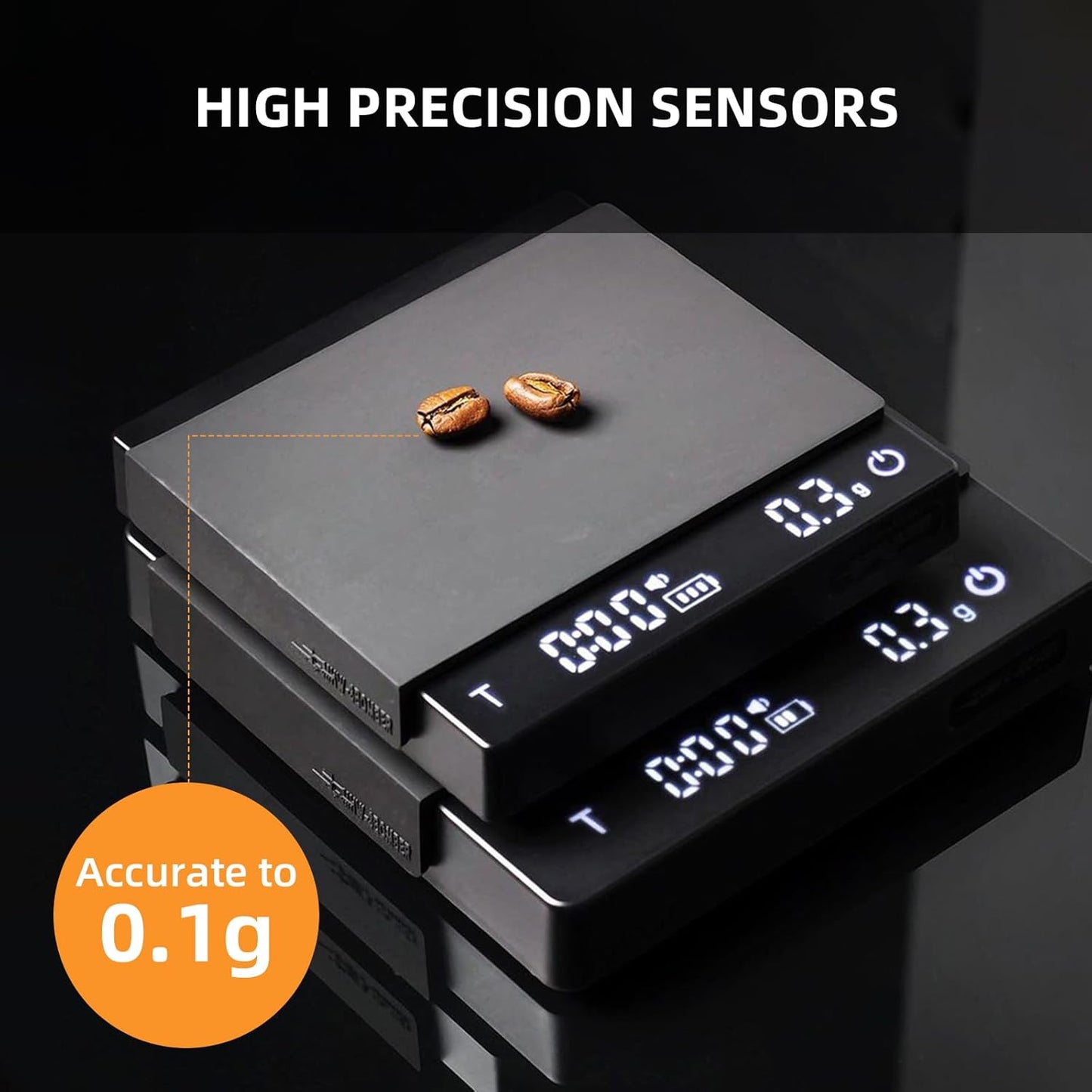 MHW-3BOMBER Espresso Scale with Timer,Small Coffee Scale with Solid-Liquid Detection,Auto Tare Digital Coffee Bean Scale,0.1g Accurate Weighting,2 Mode,Black ES6027B-OS