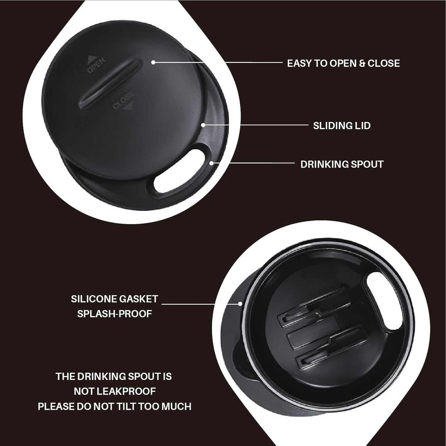 Ideus 16 oz (470 ml) Insulated Coffee Mug with Handle and Lid, Double Wall Stainless Steel Vacuum Thermal Coffee Mug, Travel Coffee Cup Thermal Cup for Home and Office, Leopard Black