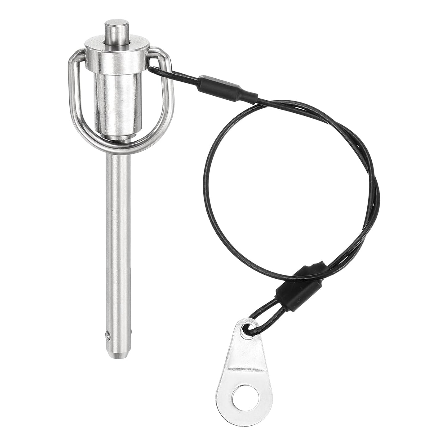 uxcell 1 Pcs Quick Release Pin, 1/4" x 1.77"(Dia. x L) Push-Button Ball Locking Pin 304 Stainless Steel Ring Handle Locking Pin with Wire for Audio Bimini Top Marine, Silver