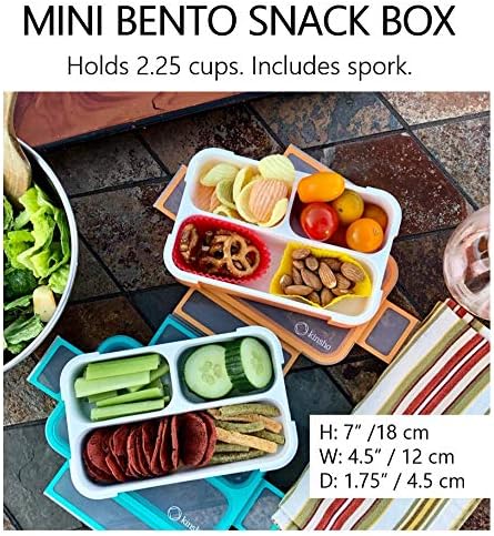 kinsho Snack Containers - SMALL Bento Lunch Boxes for Kids Girls Boys | MINI Leak-proof Box, Portion Container for School | Blue Navy Aqua Orange 4 Pack