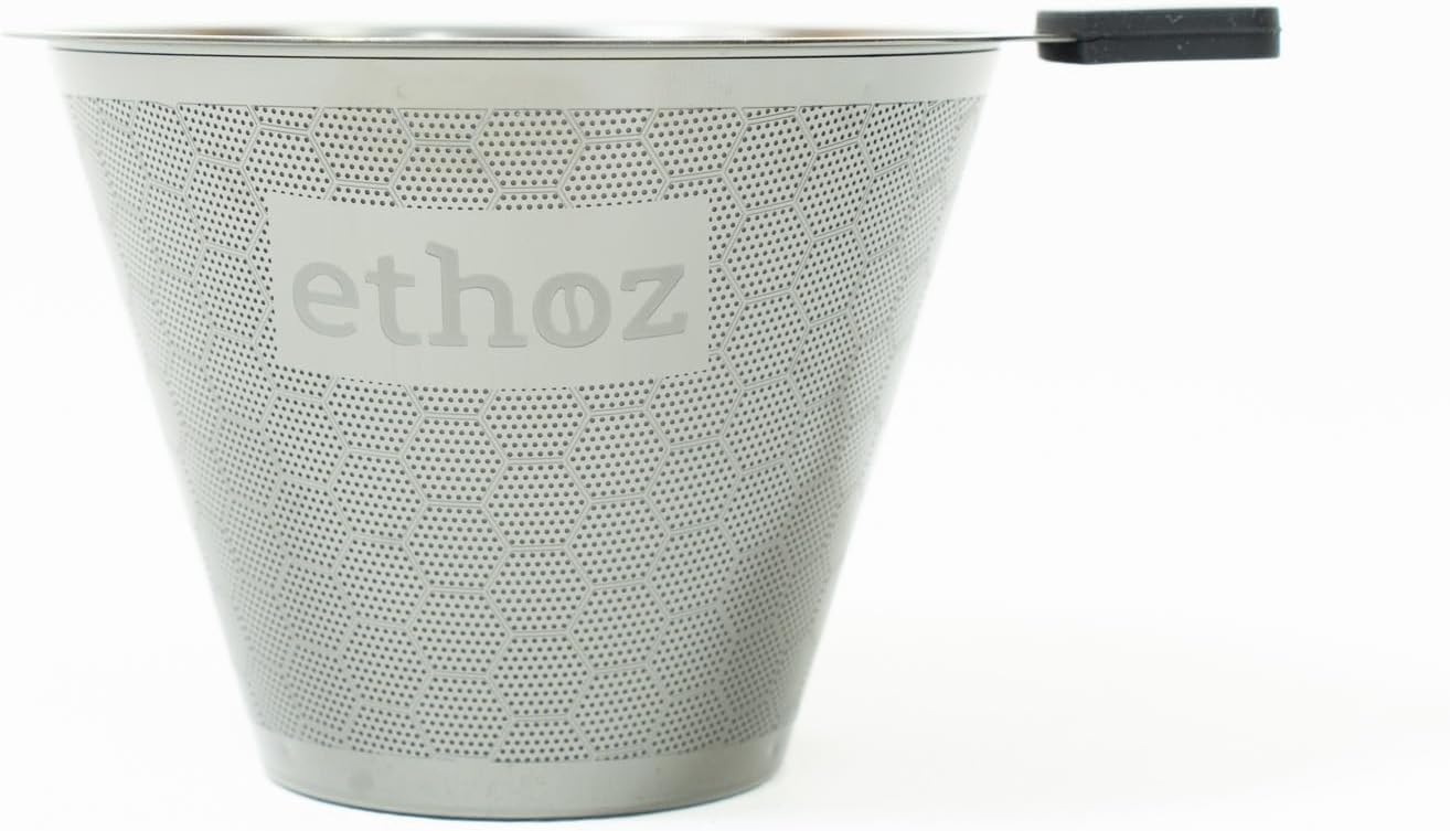 Ethoz® Pour Over Coffee Maker – Sustainable Stainless Steel Pour Over with Built-In Reusable Filter, Flat/Convex Bottom for Even Extraction, Eco-Friendly Design, Precision Anywhere Brewing