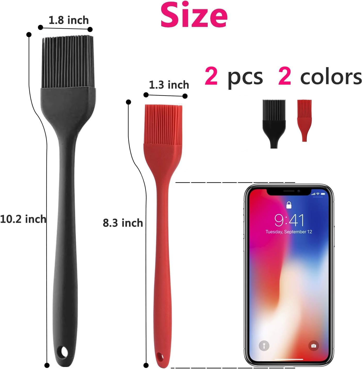 Silicone Basting Pastry Brush Set 2 Pack Heat Resistant Spread Oil Butter Sauce for BBQ Grill Barbeque Kitchen Baking Cooking Pastries, 1 Large & 1 Small