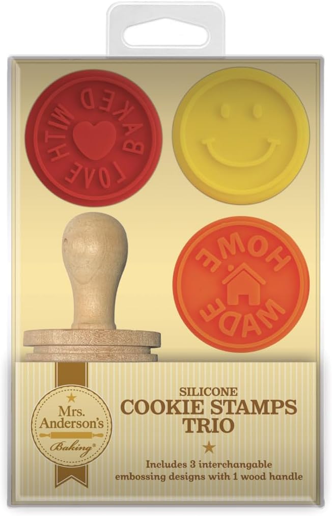 Mrs. Anderson’s Baking Cookie Stamps Trio, Non-Stick Silicone, Set of 3 Designs