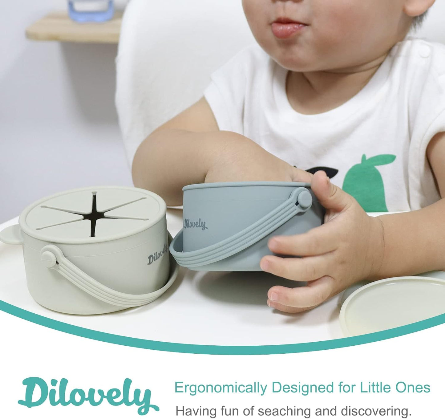 Snack Cups for Toddlers, Silicone Snacks Containers, Baby Food Catcher Spill Proof, Kid Snacks Holder with DustProof Lid, 2 Pack Dishwasher Safe and BPA Free 9 Oz