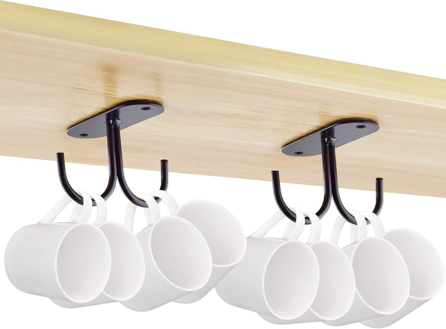 Mocoum Under Cabinet Mug Hooks, Rustic Mug Organizer Rack Coffee Cup Holder Mug Rack Under Shelf Hanging Hooks Rack for Mugs, Coffee Cups and Kitchen Utensils Display (Black, 6)