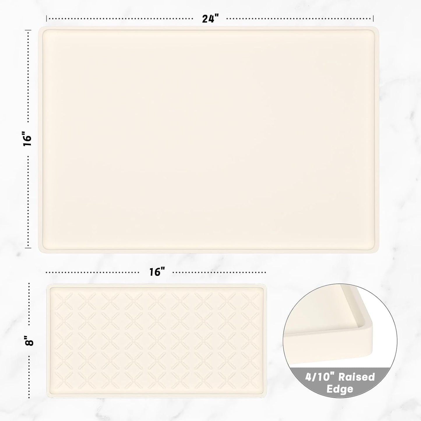 Rnivvi Silicone Coffee Mat, 16" x 24" Waterproof Raised Edge Coffee Bar Mats for Espresso Machine Station Accessories, Heat Resistant Detachable Dish Drying Pad for Kitchen Counter, Dish Rack, Beige