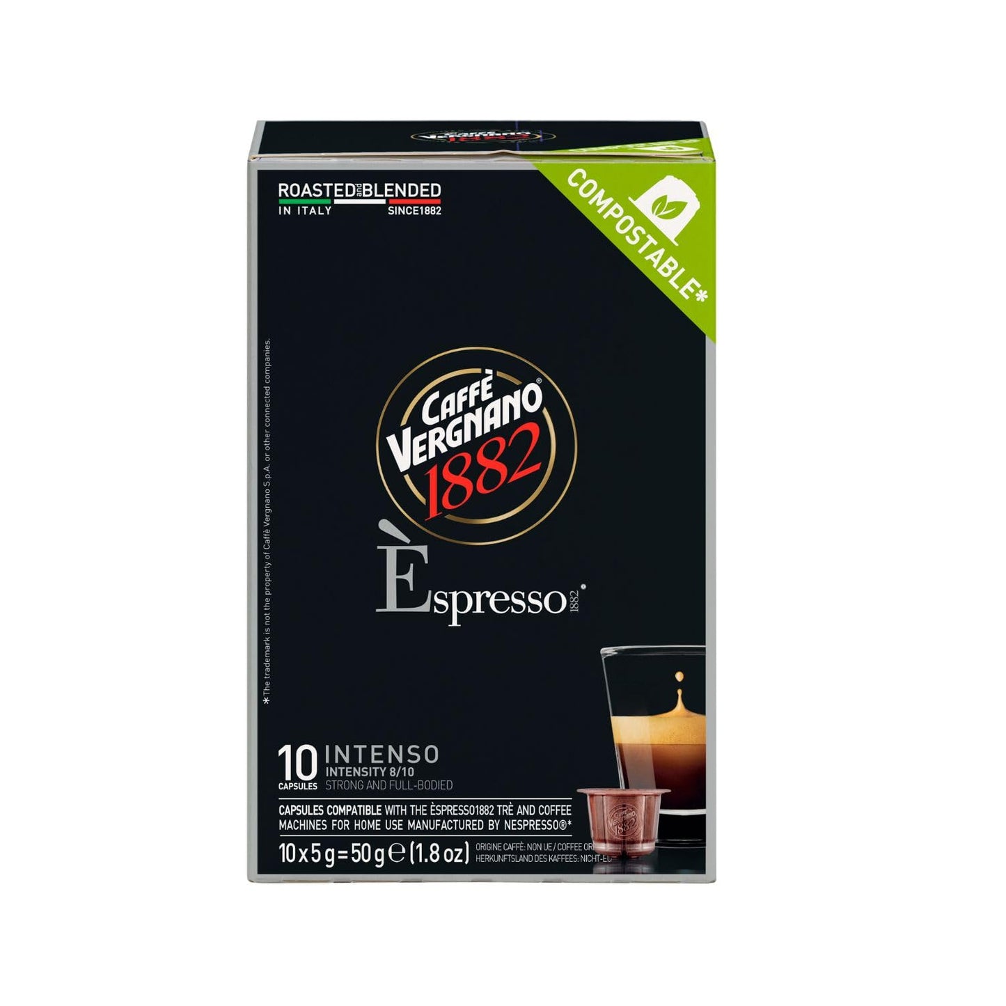 Caffe' Vergnano Medium Roast Espresso Original Line Machine Compatible Capsules - Arabica Robusta Espresso Coffee, Italian Coffee Espresso For Nespresso Coffee Machine, Intensity 8/10 - Intenso,120 Ct