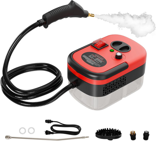 TOTTE Handheld Pressurized Steam Cleaner, 2500W Pressure Portable Cleaner with 3 Brush, 6-gears adjustable for Home Use, Floor, Kitchen,Bathroom, Car (Red)