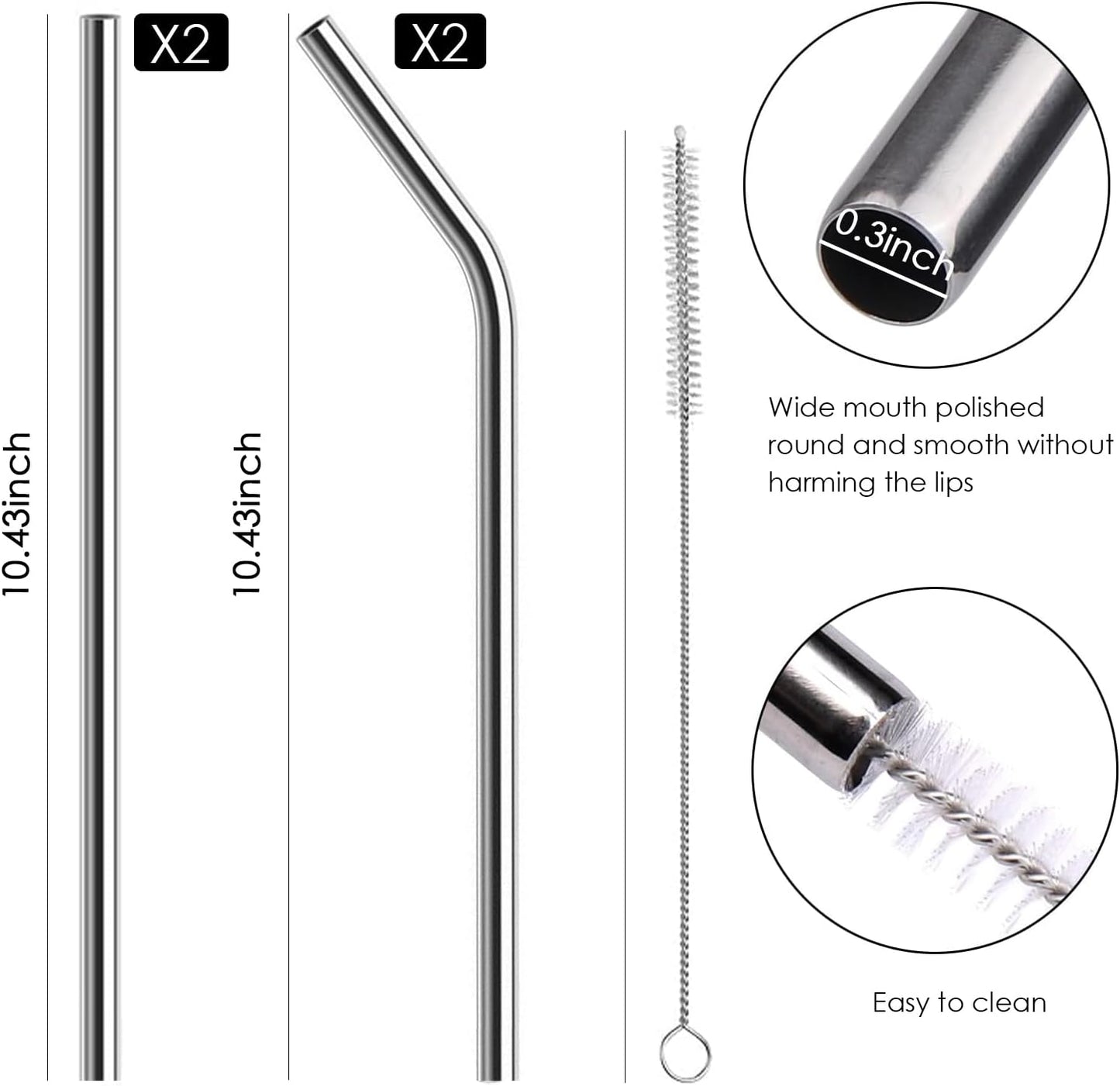 Reusable Straw,Stainless Steel Straws,Drinking Straws Fit for Standley 30 OZ,4 + 1 Cleaning Brush for 20/30 Oz for Yeti/RTIC/Ozark/Reduce/Trail and More Brand Tumblers