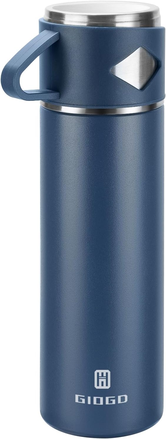 Stainless Steel Thermo 700ml/23.7oz Vacuum Insulated Bottle with Cup for Coffee Hot drink and Cold drink water flask.(Blue,Single)