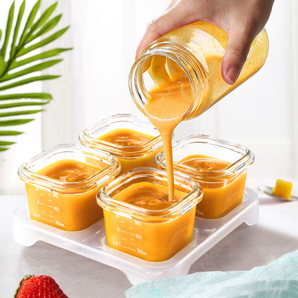 Matyz 4-Pack Glass Baby Food Containers with Airtight Lids and Stackable Tray (Mint Green, 3 OZ Each) - Glass Food Containers Freezer Safe for Baby Toddler - Stackable Baby Food Containers Glass