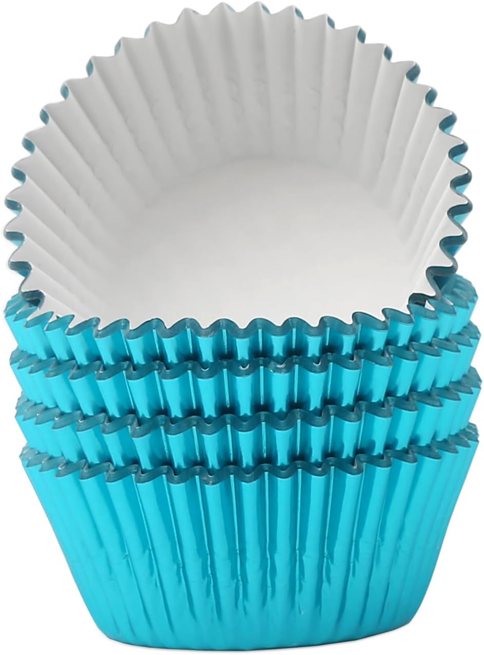 Standard Aqua Blue Foil Cupcake Liners Muffin Baking Cups for Party and More, 100-Count