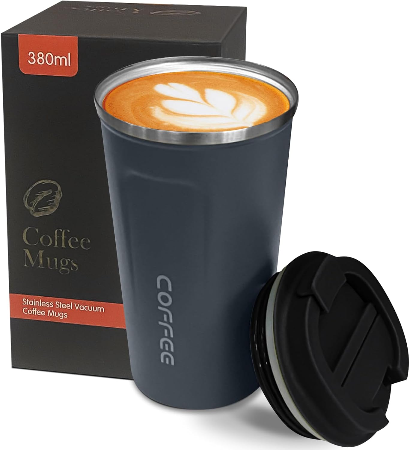 YINBAOGE Insulated Travel Coffee Mug Spill Proof Leak Proof Pobtable To Go Camping Stainless Steel Coffee Tumbler Reusable Coffee Cups with Lids Thermos for Hot and Cold Drink (2nd-Blue, 12 OZ)