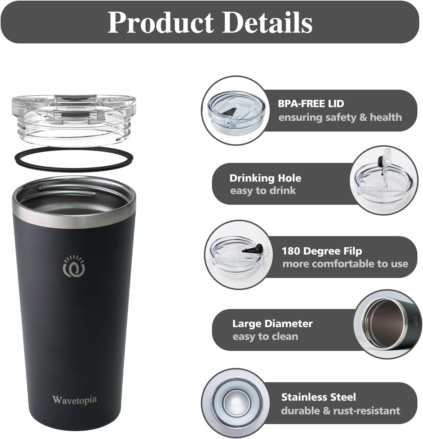 Insulated Coffee Mug with Lid, Reusable Stainless Steel Travel Coffee Cup, 16 Oz Double Wall Vacuum Spill Proof Tumbler Cups for Men and Women Hot & Cold Drinks（Light Blue）