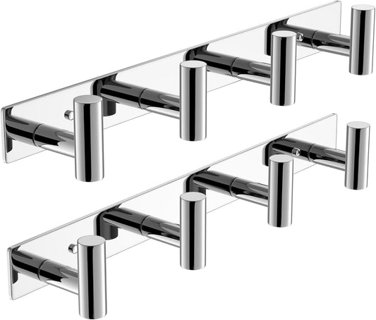 VAEHOLD Hat and Coat Wall Mount Rack - Hooks for Robes, Bags, Keys, and Towels - Bathroom Towel Hanger Organizer (Polished Chrome, “T“ Shape 4 Hooks 2 Pack)