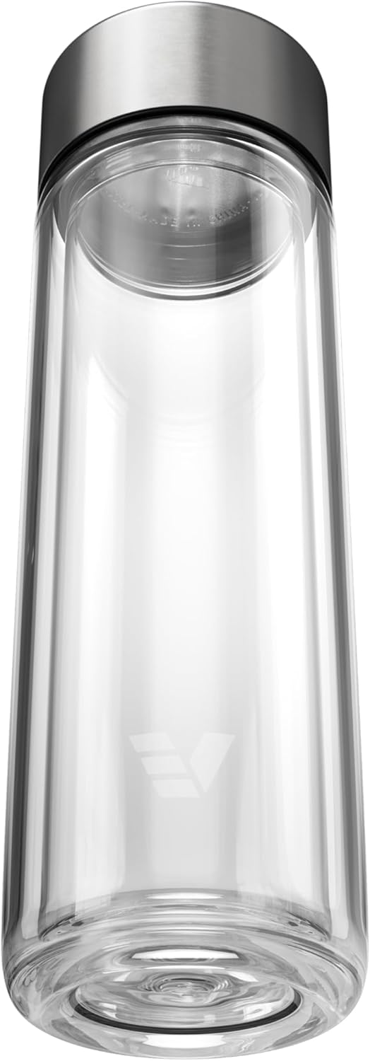 Glass Multi Tea Infuser Bottle 14oz - Double Wall Borosilicate Glass Flask | No Plastic Touches Contents | Perfect for Office or Home