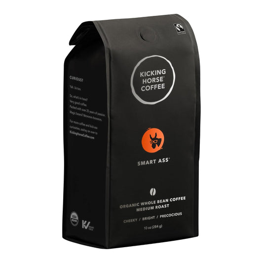 Kicking Horse Coffee Smart Ass, Medium Roast, Whole Bean, Certified Organic, Fairtrade, Kosher, 10 Ounce (Pack of 6)