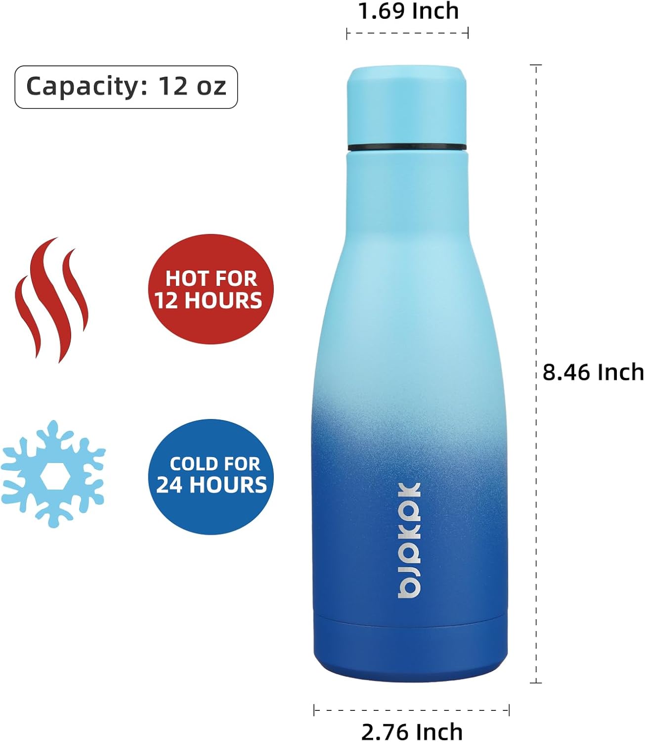 BJPKPK 12oz Water Bottles Stainless Steel Double Wall Vacuum Insulated Small Water Bottles for Travel,Sky