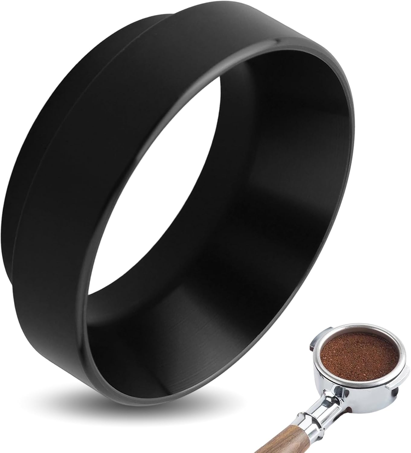 49MM Espresso Dosing Funnel With Magnetic Coffee Ring, Powder Ring Dispenser Doser for Portafilter Accessory, Espresso Distribution Tool, Coffee Tamping Manual Coffee Making Tool (Black)