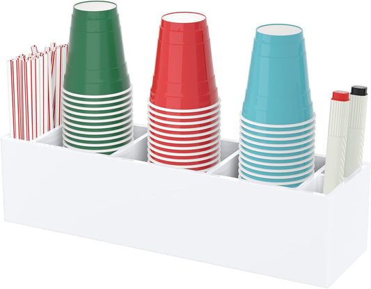 Triple Cup Holder With Marker Slot, Party Dispenser Acrylic Organizer, Mark Your Drink Caddy, Modern Bar Counter Decor, White