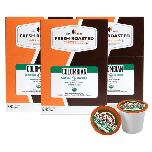 Fresh Roasted Coffee, Organic Colombian | USDA Organic, 100% Single Origin, Kosher | Medium Roast 72 Pods for K Cup Brewers