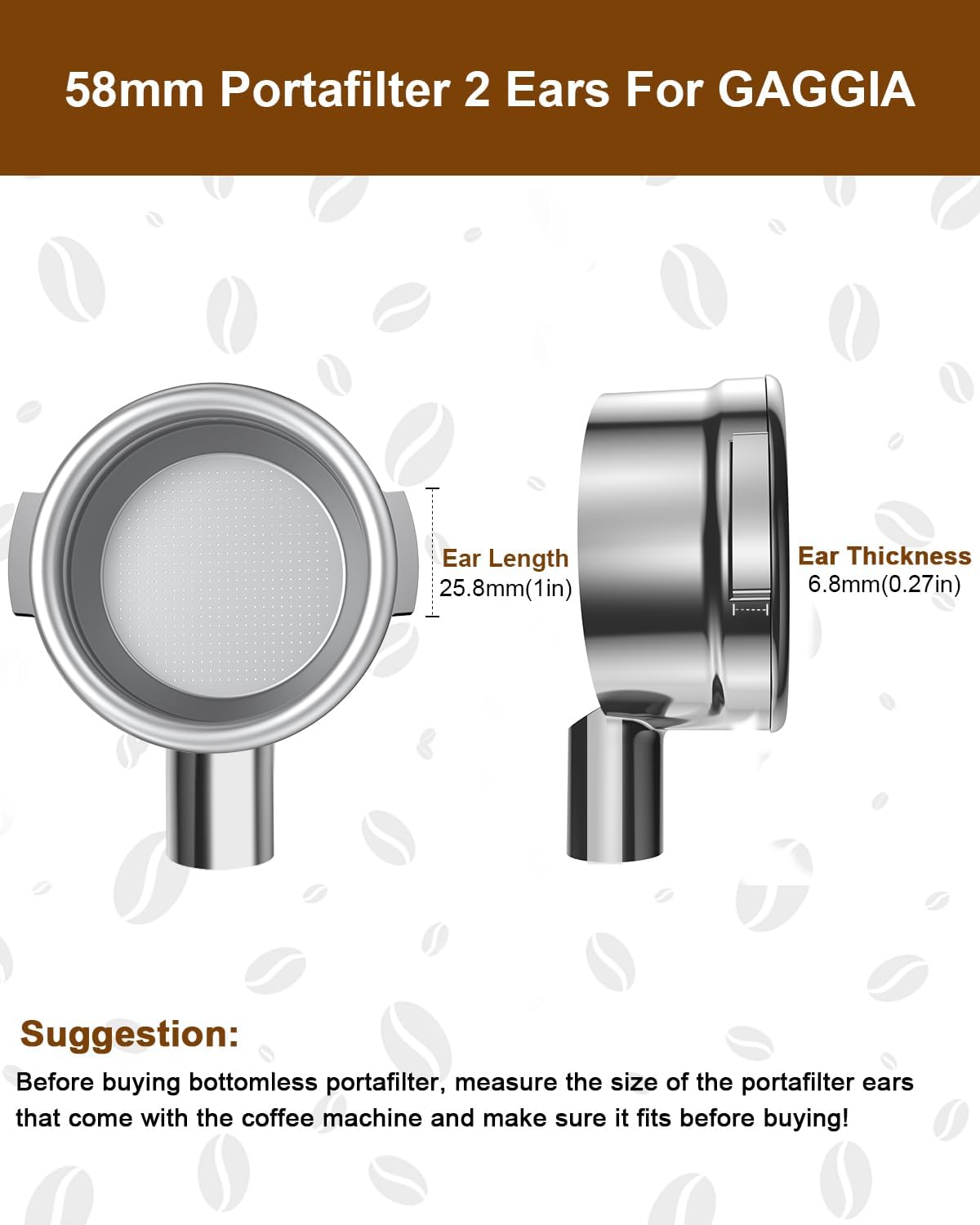 58mm Bottomless Portafilter For Breville, 2 Ears Slim Naked Portafilter Fits Breville Espresso Machines BES900XL, BES920XL, BES980XL, BES990BSS with Aluminum Handle, 18g Double Shot Filter Basket