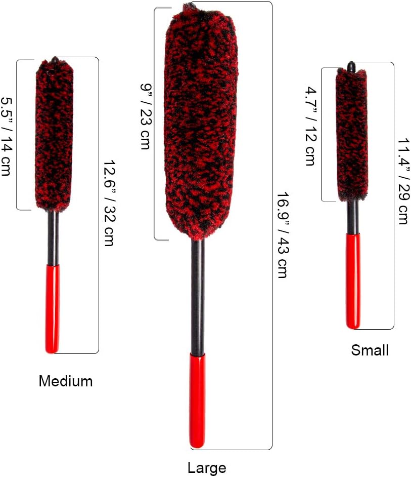 Soft Brsuh Wheel Brushes Set (3 Pack) - 3 Szie Synthetic Soft brsuhie Brush, 1x Car Detail Brush, Wheel Soft brsuhies Cleaning Brush for Car Rim Wheel Washing…