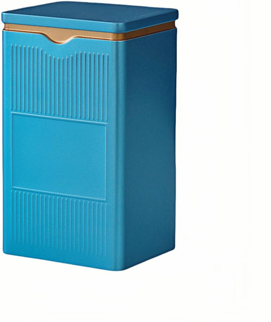 HAN SHENG Square Airtight Tea Tins - Blue, Food Storage Containers for Loose Tea, Coffee, Spices (5.9"x3.4"x2.8")