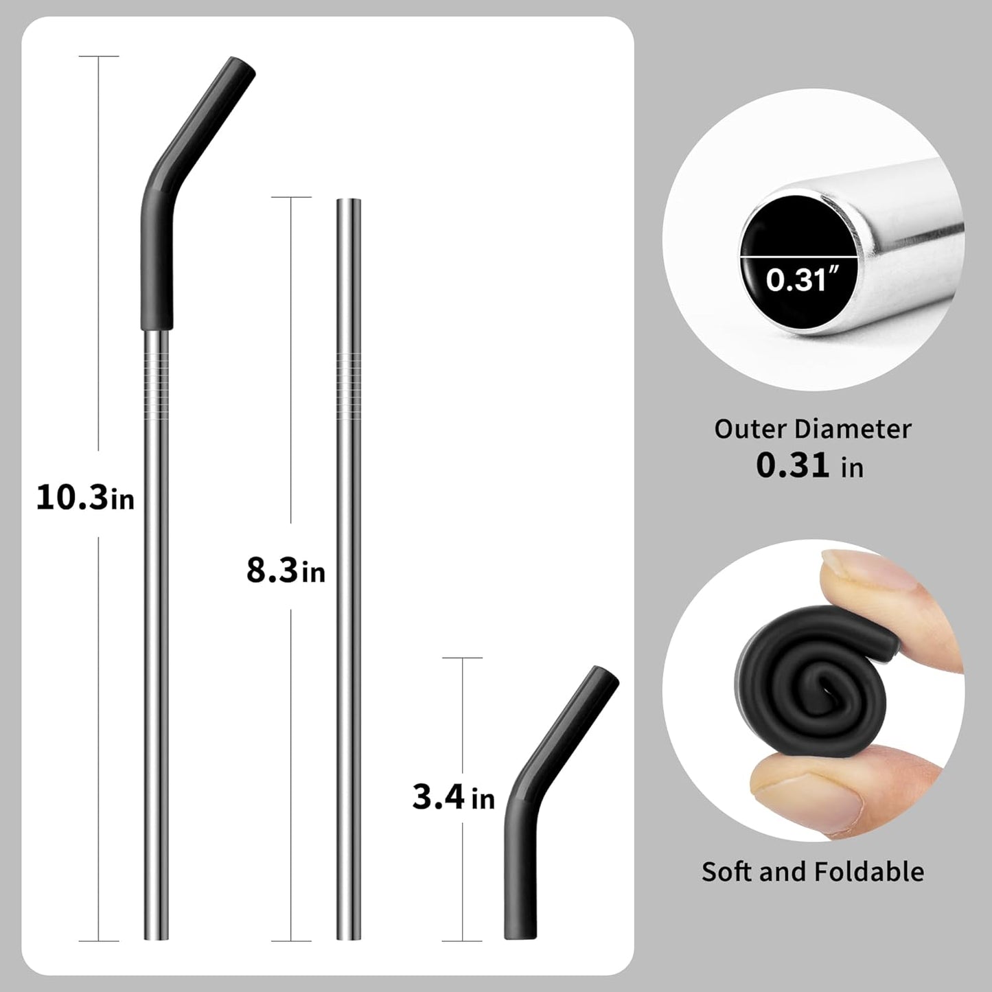 Metal Straws for 20 oz YETI, Stanley Cup, 5 Pcs Stainless Steel Straws with Silicone Tip for Simple Modern CIVAGO, ALBOR, BJPKPK 20 oz Tumbler, Cleaning Brush, 1 Portable Bag