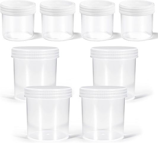 Wide Mouth Travel Containers, PP Clear Leak Proof Travel Plastic Jars with Lids for Creams Lotion Cosmetic, Jewelry Beads, Sample, Small Items Storage (4 Pcs 3.4 oz，4 Pcs 8 oz)