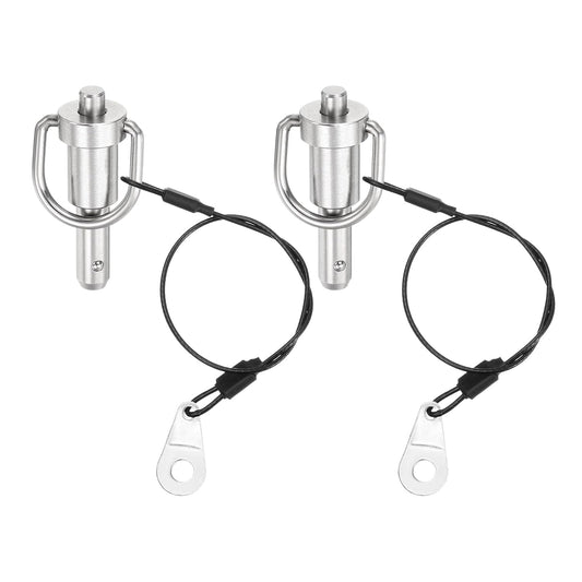 uxcell 2 Pcs Quick Release Pin, 5/16" x 0.5"(Dia. x L) Push-Button Ball Locking Pin 304 Stainless Steel Ring Handle Locking Pin with Wire for Audio Bimini Top Marine, Silver