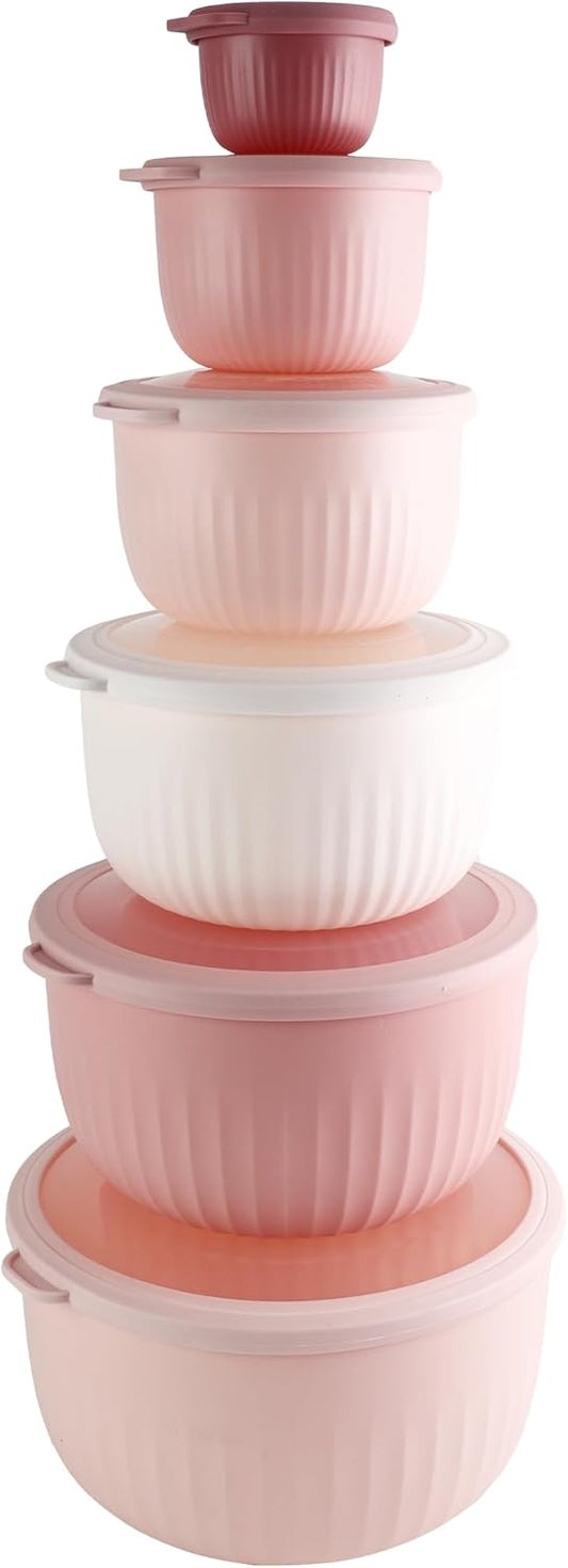 COOK WITH COLOR Prep Bowls with Lids- Wide and Deep Nesting Plastic Small Mixing Bowl Set with Lids, 12 Piece Set - Deep Bowls, Pink