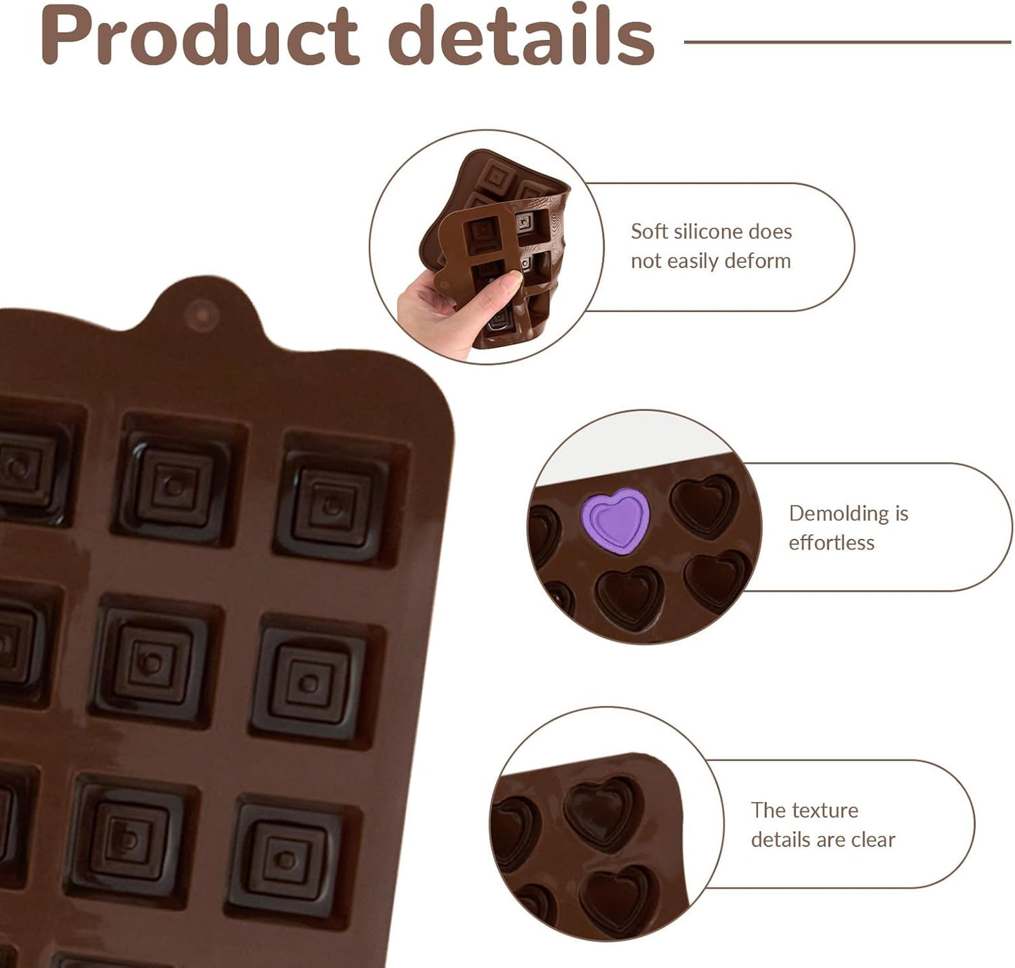 4 Pcs Chocolate Silicone Molds for Candy, Food Grade No-Stick Baking Molds with Different Shapes (4 Styles)
