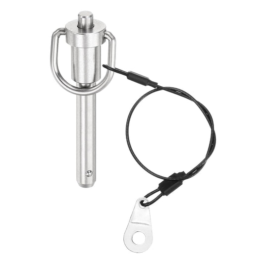 uxcell 1 Pcs Quick Release Pin, 5/16" x 1.57"(Dia. x L) Push-Button Ball Locking Pin 304 Stainless Steel Ring Handle Locking Pin with Wire for Audio Bimini Top Marine, Silver