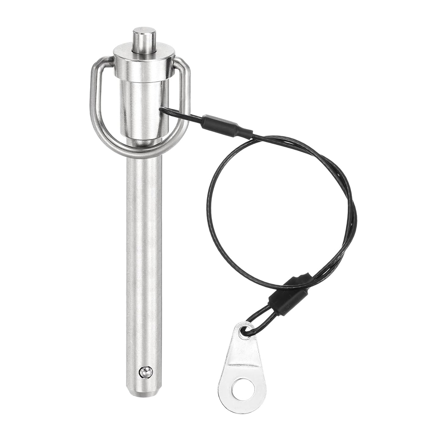 uxcell 1 Pcs Quick Release Pin, 3/8" x 2.52"(Dia. x L) Push-Button Ball Locking Pin 304 Stainless Steel Ring Handle Locking Pin with Wire for Audio Bimini Top Marine, Silver