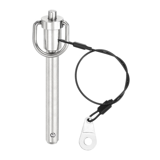 uxcell 1 Pcs Quick Release Pin, 3/8" x 2.52"(Dia. x L) Push-Button Ball Locking Pin 304 Stainless Steel Ring Handle Locking Pin with Wire for Audio Bimini Top Marine, Silver