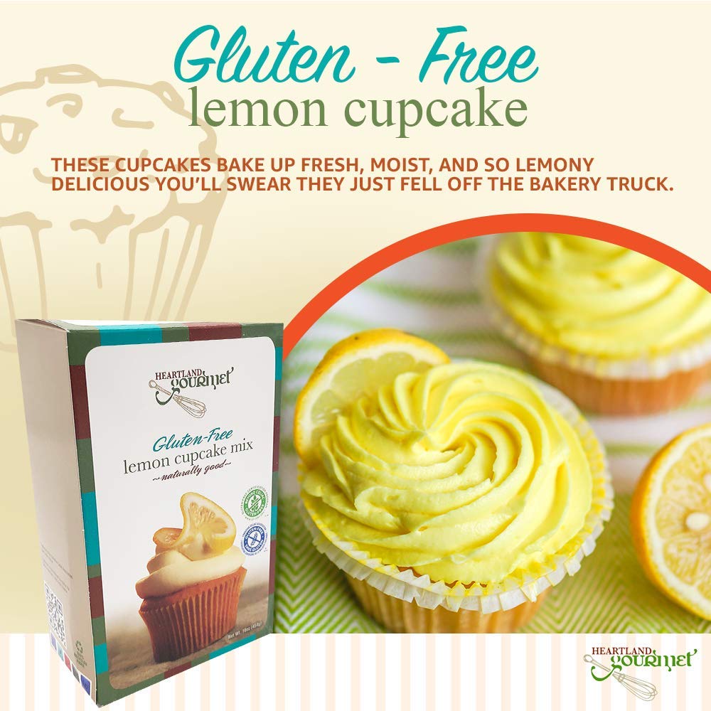 Heartland Gourmet: Gluten Free Lemon Cupcake Mix - Rich and Decadent - Certified Gluten Free Ingredients - All Purpose - Safe for Celiac Diet