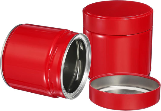uxcell 2Pcs Round Tea Canisters, 4" x 4" Airtight Metal Tea Containers for Loose Tea, Coffee Beans, Spices - Durable, Compact, and Stylish Storage Tea Tin (Red)