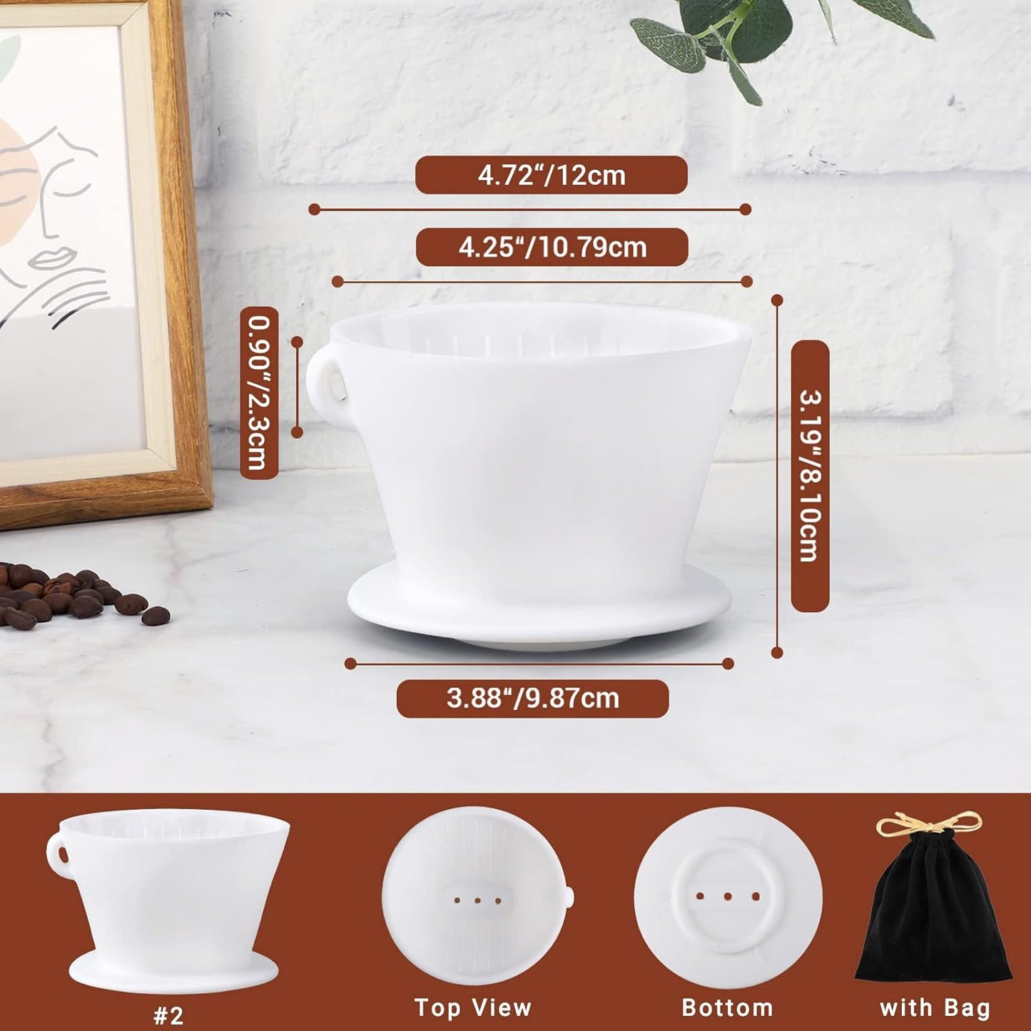 Segarty Camping Pour Over Coffee Maker, White Collapsible Silicone Coffee Dripper Single Cup with Storage Bag, Cone Filter Drip Holder, Slow Brewer for Travel, Backpacking