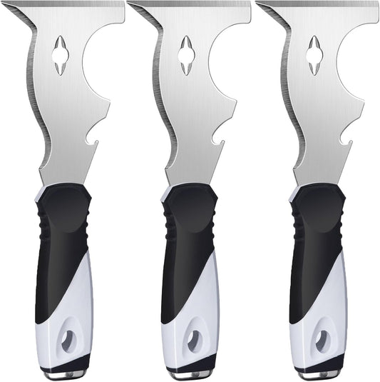 Mister Rui Paint Scraper, 3 Pack Multi Use Paint Tools Putty Knife 10 in 1, Paint Scraper Tools for Painting, Metal Scraper with Hammer End, Taping Knife, Spackle Tool
