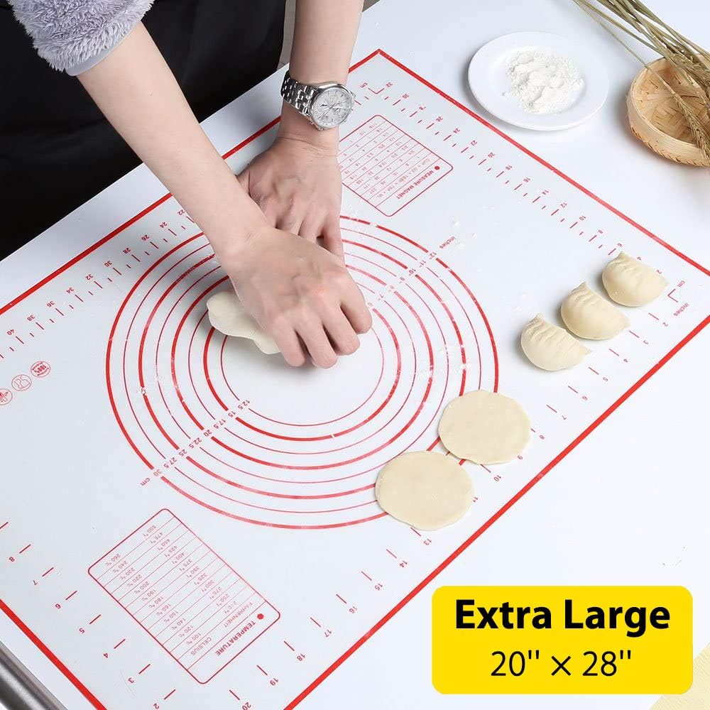 Silicone Pastry Mat for Rolling Dough Non Slip Extra Large 20''×28'',Silicone Baking Mat Nonstick,Non Stick Dough Kneading Cutting Mat with Measurement for Fondant Pie Bread Cookie (Red-XL)