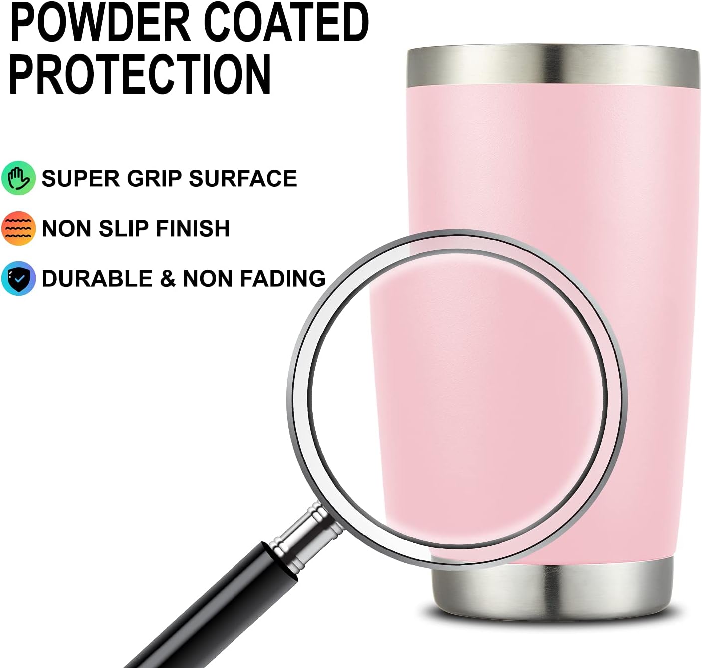 COMOOO 20oz Tumbler Bulk Double Wall Vacuum Insulated Travel Mug, Stainless Steel Tumbler with Lid and Straw Durable Powder Coated Insulated Coffee Cup for Cold & Hot Drinks (pink, 2 pack