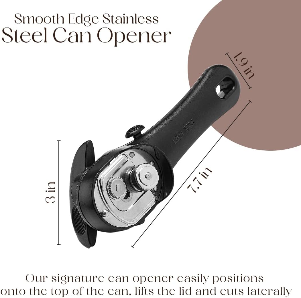 Bellemain Stainless Steel Can Opener – Manual Can Opener For seniors - Ergonomic Smooth edge Can Opener Hand Held Heavy Duty – Easy to use can opener safe cut