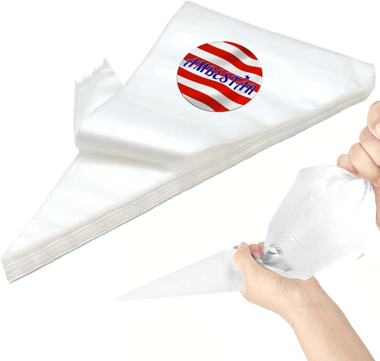 22 inch Large Piping Bags, AMBESTAR 100 Pcs Big Tipless Clear Plastic Disposable Pastry Bags for Frosting Decorating Cake Cupcake Cookie, Pro Long Thick Pastry Bag Essential Baking Tools