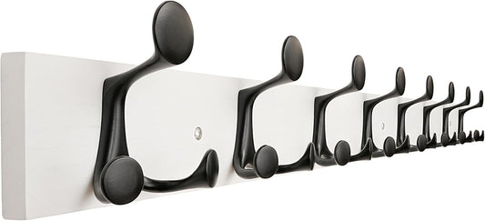 SKOLOO 43-Inch White Wood Coat Rack Wall Mount with 8 Triple Hooks - Ideal for Family Entrances, Classrooms, and Pet Supplies Storage - Perfect Coat Hooks for Wall, Pack of 2