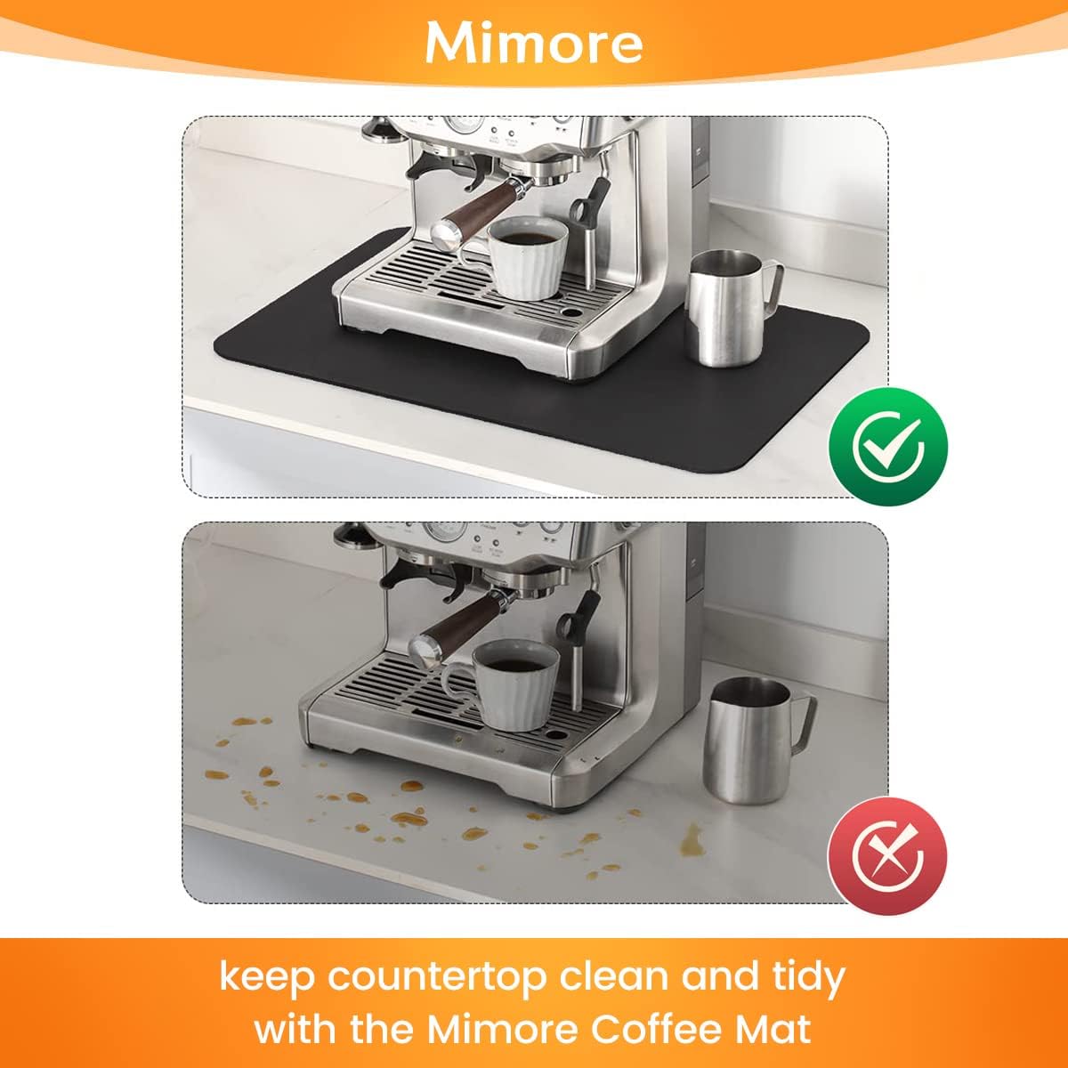 Mimore Coffee Mat - 16x24 Inch Black Countertop Mat - Absorbent, Hides Stains, Rubber Backed - Dish Drying Mat Fits Under Coffee Maker or Espresso Machine (Compatible with Ninja Luxe Cafe)