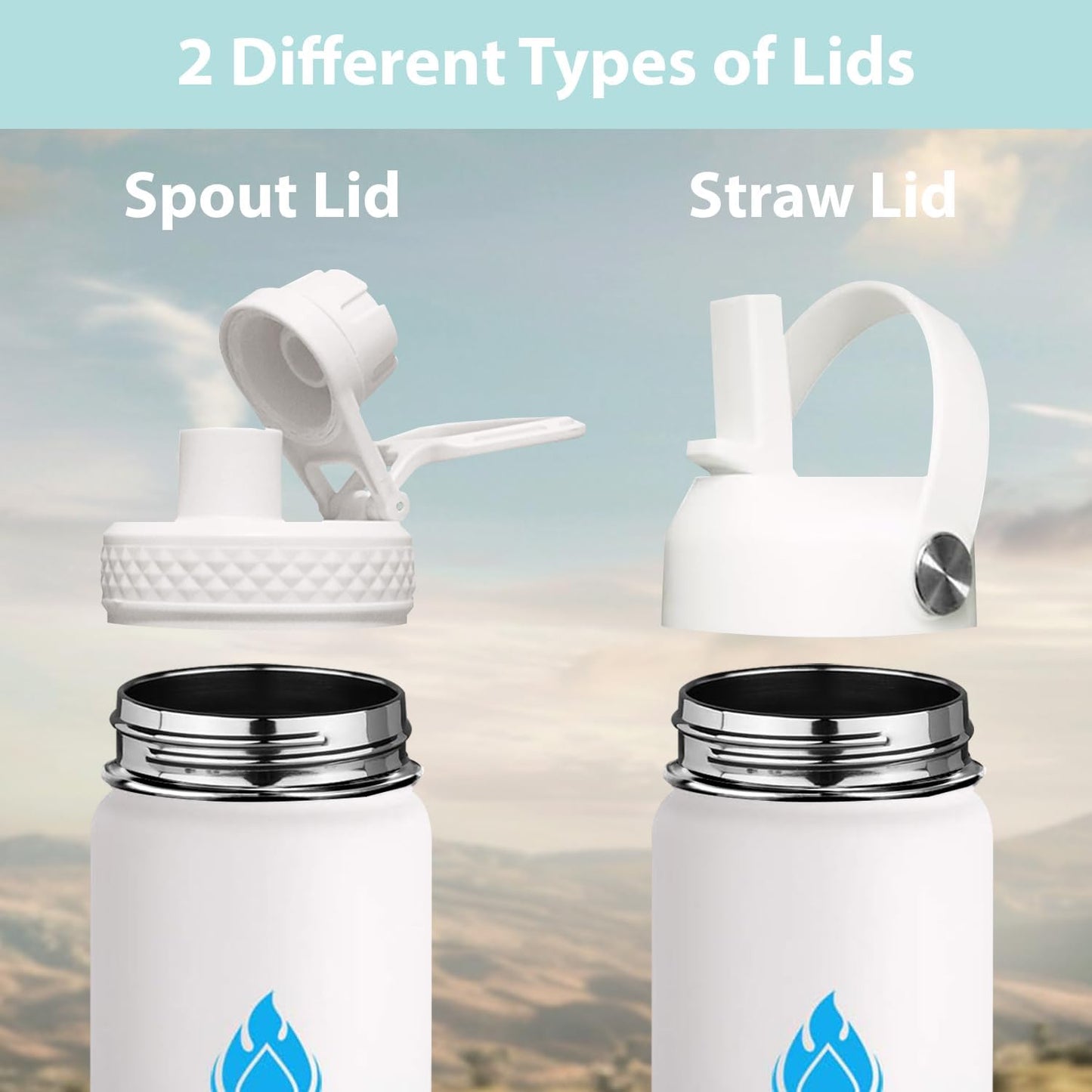 SENDESTAR Stainless Steel Wide Mouth Water Bottle 32oz Double Wall Vacuum Insulated Leak Proof Bottle with New Flex Straw Lid & Spout Lid XIN-WP-32OZ-1